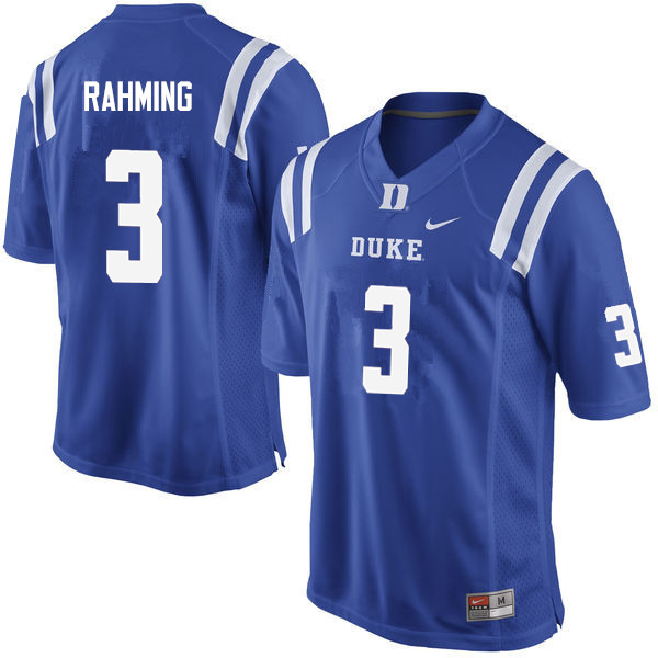 Men #3 T.J. Rahming Duke Blue Devils College Football Jerseys Sale-Blue